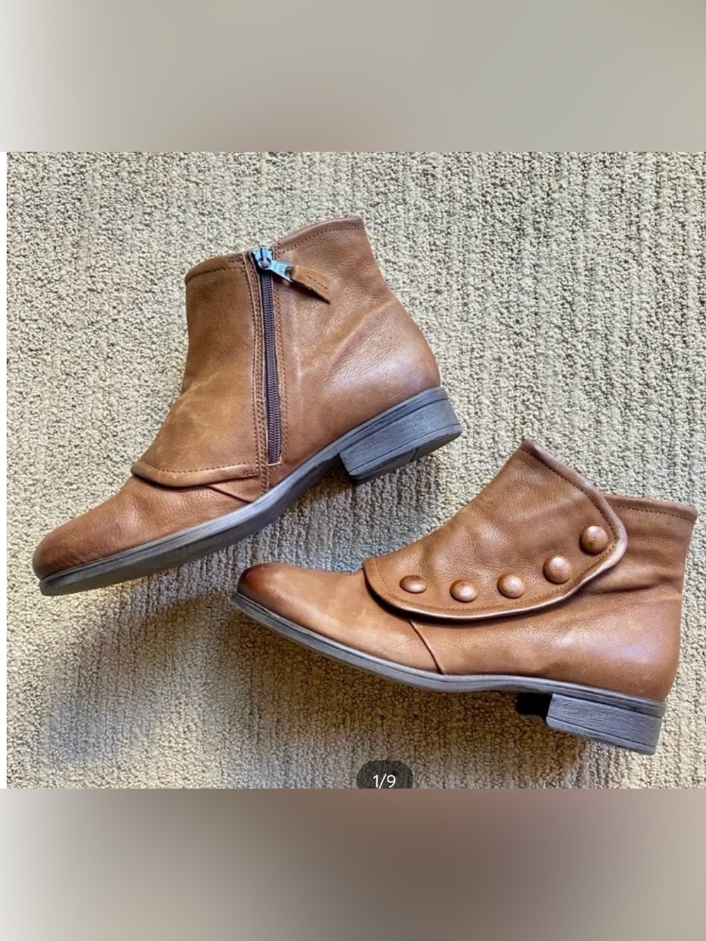 Miz Mooz Cognac Brown Leather Louise Boots Button Trim Euro 42 US size 11